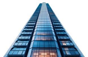 Modern blue glass skyscraper, cut out - stock . png
