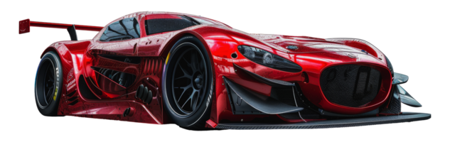 Red and black race car with aggressive decals, cut out - stock . png