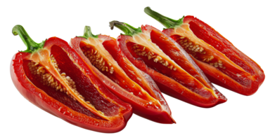 Fresh red bell peppers sliced in half, cut out - stock . png