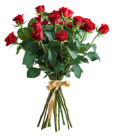 elegante ramo de flores de rojo rosas con verde hojas, cortar fuera - valores . png