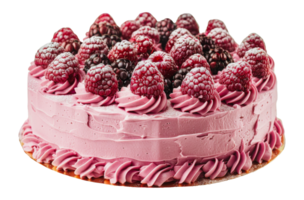 Raspberry cheesecake with fresh berries on top, cut out - stock . png