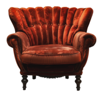 Red velvet armchair with black legs, cut out - stock . png