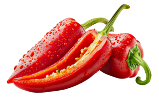 Fresh red bell peppers sliced in half, cut out - stock . png