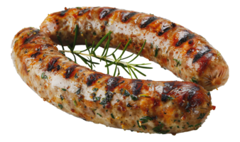 Grilled sausages with herbs, cut out - stock . png