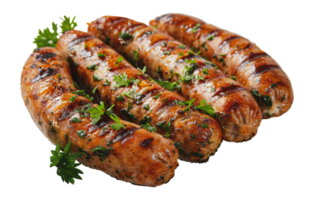 Grilled sausages with herbs, cut out - stock . png