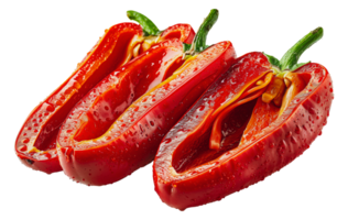 Fresh red bell peppers sliced in half, cut out - stock . png