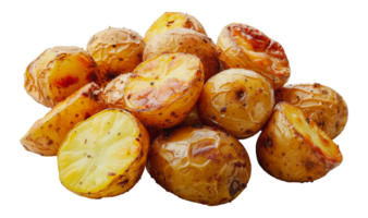 Roasted baby potatoes with seasoning, cut out - stock . png