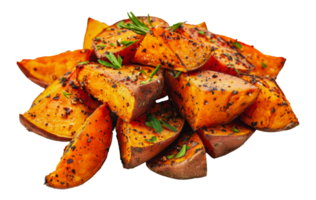 Roasted sweet potato wedges with herbs, cut out - stock . png