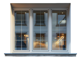 Modern glass storefront with reflective windows, cut out - stock . png