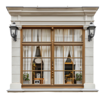Vintage storefront with metal frame and glass windows, cut out - stock . png