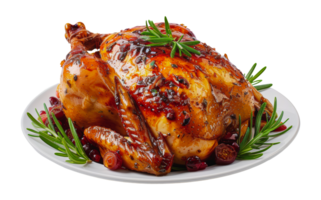 Roasted chicken with herbs and cranberries, cut out - stock . png