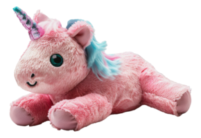 Cute pink unicorn plush toy, cut out - stock . png