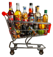 Full shopping cart with groceries, cut out - stock . png