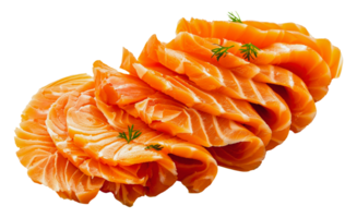 Fresh sliced salmon with dill garnish, cut out - stock . png