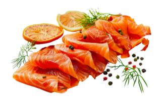 Smoked salmon slices with dill and citrus, cut out - stock . png