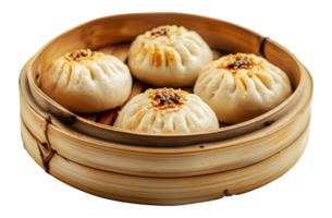 Steamed buns in bamboo steamer, cut out - stock . png