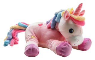 Cute pink unicorn plush toy, cut out - stock . png