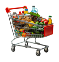 Full shopping cart with groceries, cut out - stock . png