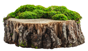 Mossy tree stump with greenery, cut out - stock . png