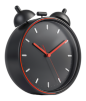 Sleek black alarm clock with red hands, cut out - stock . png