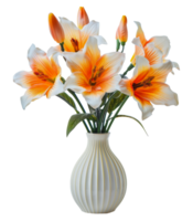 Elegant vase with peach flowers, cut out - stock . png