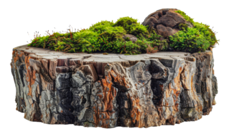 Mossy tree stump with greenery, cut out - stock . png