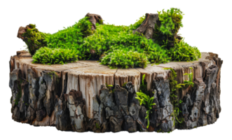 Mossy tree stump with greenery, cut out - stock . png