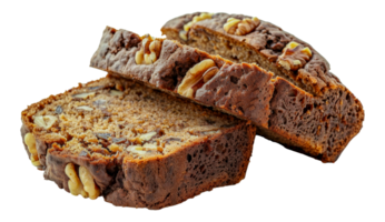 Sliced banana bread with walnuts, cut out - stock . png