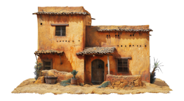 Rustic adobe house exterior, cut out - stock . png