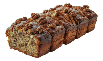 Sliced banana bread with walnuts, cut out - stock . png