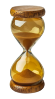 Classic hourglass with wooden caps and sand timer, cut out - stock . png