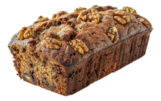 Whole loaf of banana bread with walnuts on top, cut out - stock . png