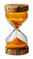 Yellow sand running through a glass hourglass, cut out - stock . png