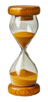 Yellow sand running through a glass hourglass, cut out - stock . png