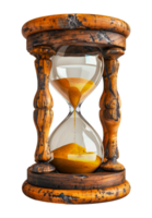 Classic hourglass with wooden caps and sand timer, cut out - stock . png