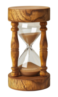 Yellow sand running through a glass hourglass, cut out - stock . png