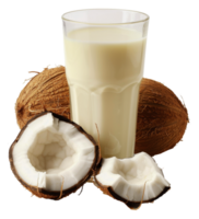 Fresh coconut and glass of coconut milk, cut out - stock . png