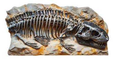 Iguanodon dinosaur fossil on rock, cut out - stock . png