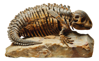 Iguanodon dinosaur fossil on rock, cut out - stock . png