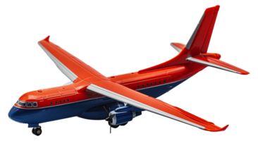 Bright orange and blue toy airplane, cut out - stock . png