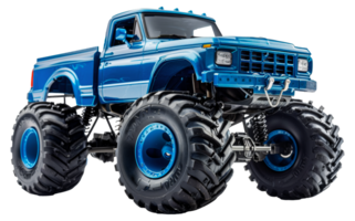 blu mostro camion con grande pneumatici, tagliare su - azione . png