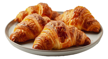 Fresh croissants on a plate, cut out - stock . png