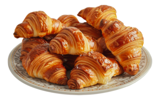 Fresh croissants on a plate, cut out - stock . png