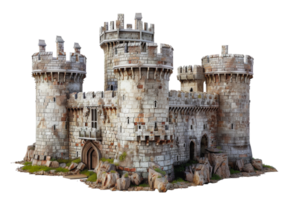 Stone castle model with greenery, cut out - stock . png
