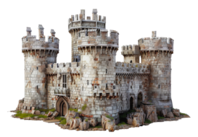 Stone castle model with greenery, cut out - stock . png