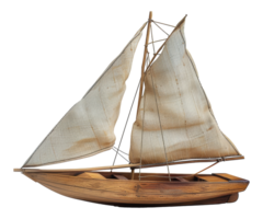 Vintage wooden model sailboat, cut out - stock . png