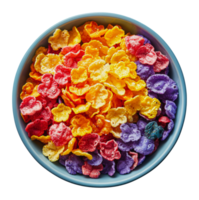 Bright colorful cornflakes in a bowl, cut out - stock . png