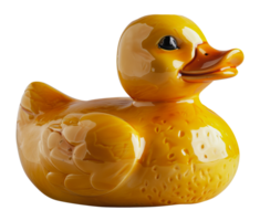 Yellow ceramic duck figurine, cut out - stock . png