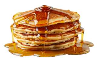 Stack of fluffy pancakes with syrup, cut out - stock . png