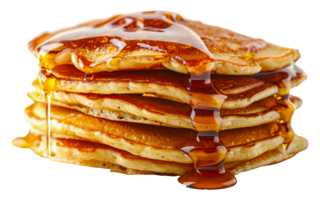 Stack of fluffy pancakes with syrup, cut out - stock . png